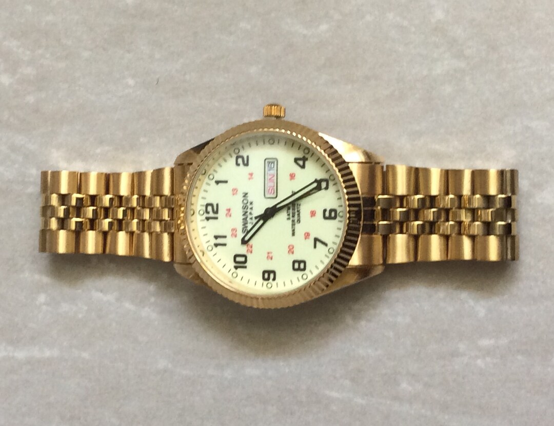 SWANSON Men's Watch Round Glow in Dark Dial 12/24 Hours Day & Date