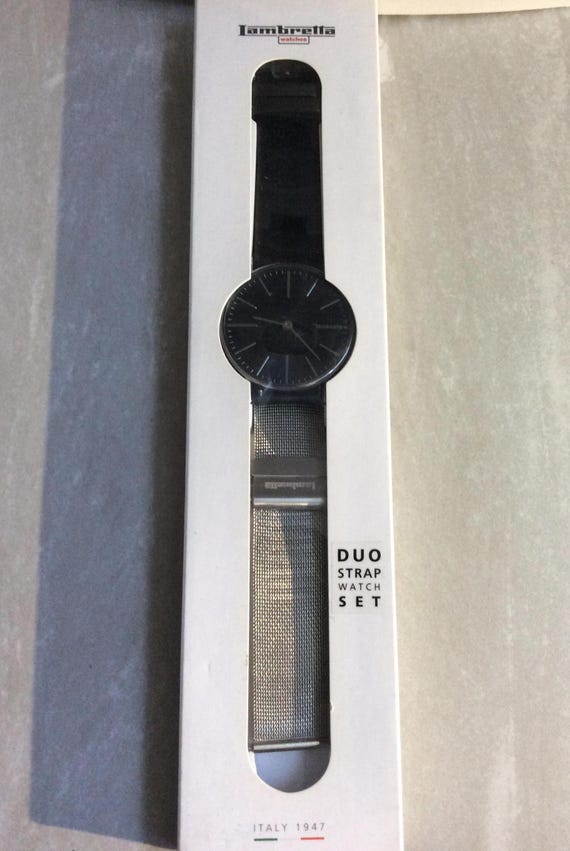 LAMBRETTA Men s Watch Duo Strap Watch Round Silver Watch With a Black Dial Silver Index Hours on Silver Mesh Band and Black Leather Band New Etsy