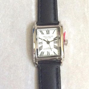 VELLACIO Women&#39;s Watch Rectangle White Dial Roman Numeral Hours on Black Leather Band New Unused Vintage Item Ready to be Cherished & Enjoy!