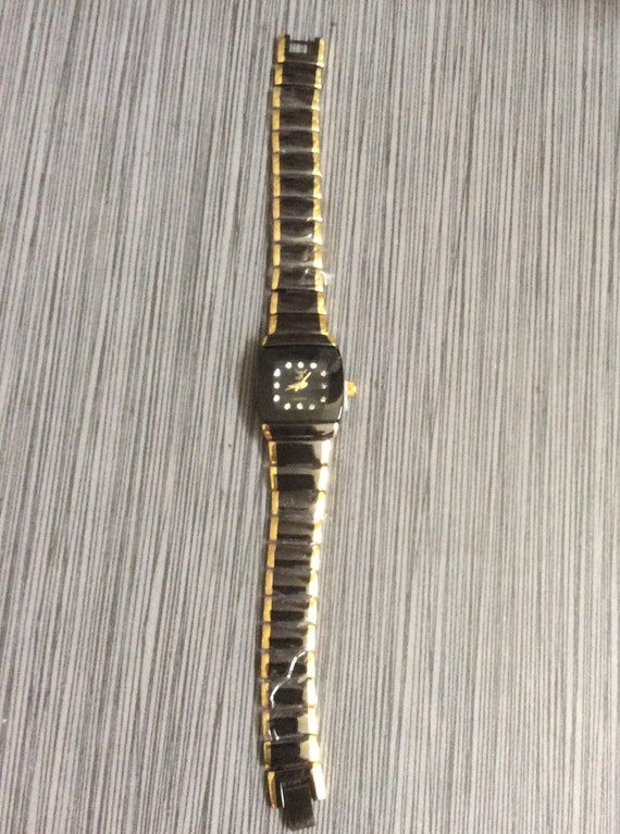 Geneva Gunmetal Gold Women's Watch square Black D… - image 2