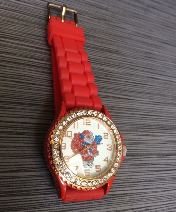 Santa Claus Rose Gold Watch on a Red Silicone Band Handmade Beauty by Geneva Unused New Vintage Item Nice for Christmas Time