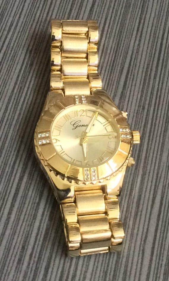 GENEVA Women's Gold Crystal Watch Round Gold Dial… - image 1