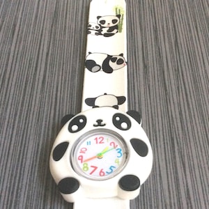 Panda Bear Watch for Children (Unisex) Slap-on Watch, Brand New Handmade Round Dial Colorful Numbered Hours on a Panda Bear Band New!