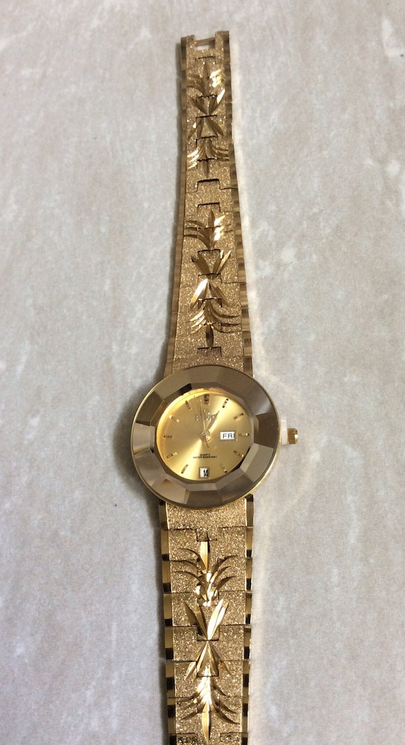 SUNBORN Women's Watch Round Gold Dial Day & Date I