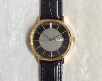 Vintage Diamond Quartz Watch, Gold-tone Black Alligator  display picture 2