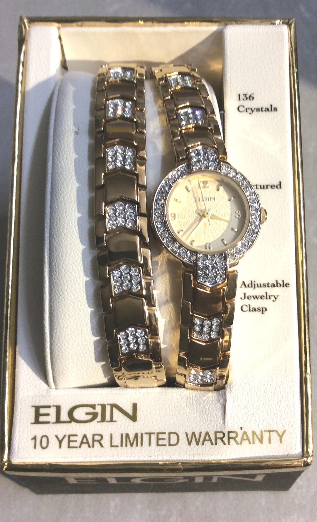 ELGIN クォーツ腕時計 18K GOLD HAND ２点セット ELGIN Women's Gold 136 Crystals Watch Round Gold Dial on Crystal