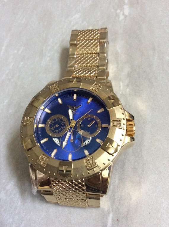 GENEVA GOLD AUTOMATIC Men's Watch Round Blue Dial Gold Index Hours