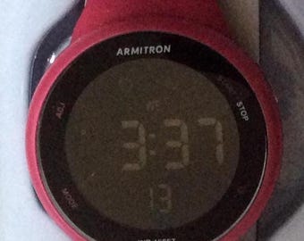 ARMITRON Pro Sport Pink Women's Watch Round Digital Dial Pink Band WR165ft Instalite Alarm Dual Time Chronograph Timer 24H New Vintage Cute!
