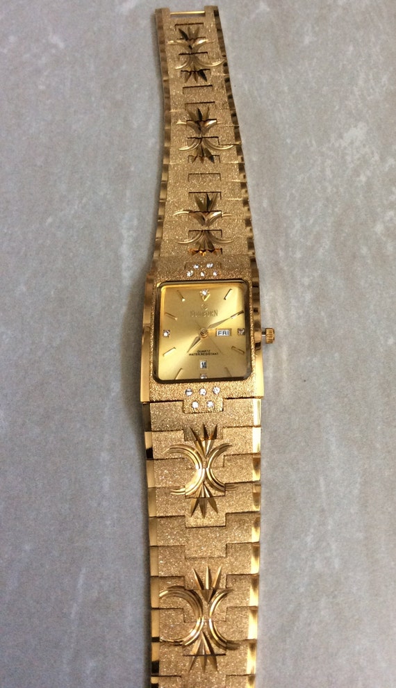 SUNBORN Men's Gold Dress Watch Rectangle Gold Dial