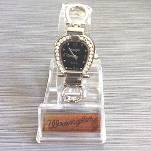 Women&#39;s Wrangler Watch Crystal Horseshoe Black Dial with Silver Arabic & Indices Hours all on a Silver Crystal Horseshoe Linked Band Vintage