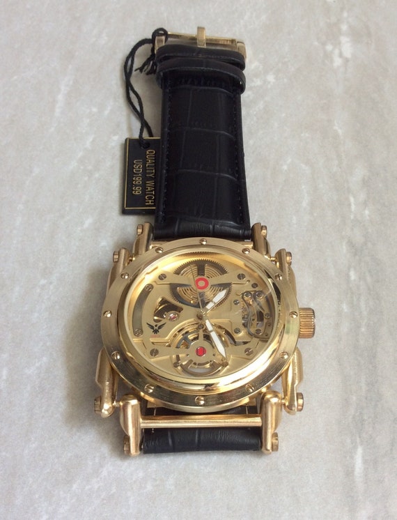 Geneva Automatic Gold Men's Watch on Black Leather