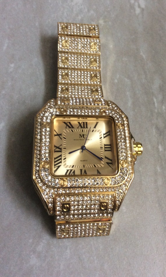 Montres Carlo Men's Gold Crystal Dress Watch Squa… - image 1