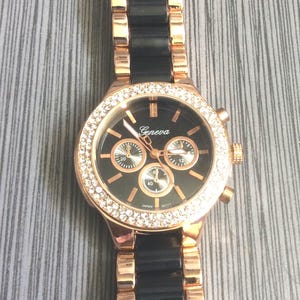 Geneva Rose Gold Watch with Crystal Bezel Geneva Unisex Rose Gold Bezel and Band Quartz Watch Crystal  main image 3