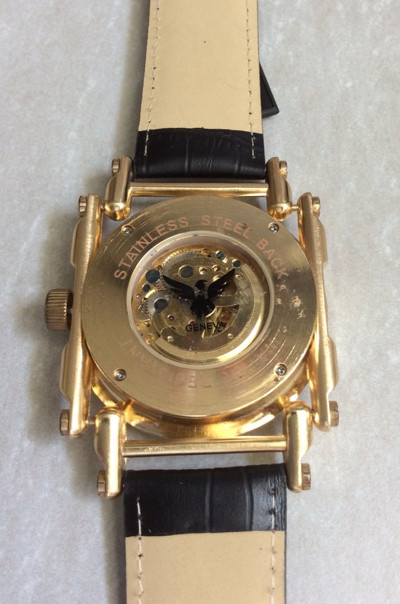Geneva Automatic Gold Men's Watch on Black Leathe… - image 2