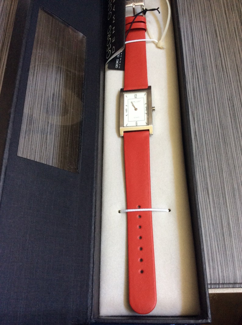 Georg Olsen Denmark Men's Watch Rectangle White Dial on a Red Strap ...
