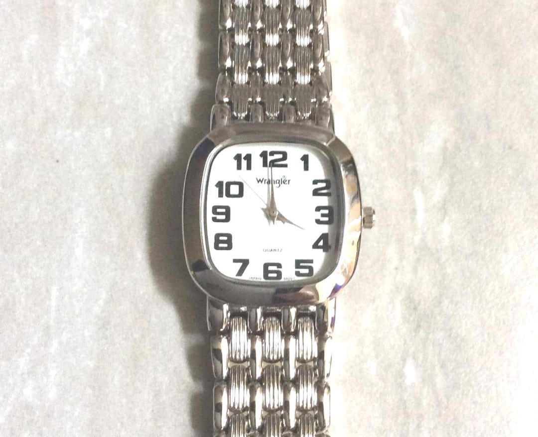 White Rectangle Watch WRANGLER Silver Women's Watch Rectangle White Dial Easy to Read ...