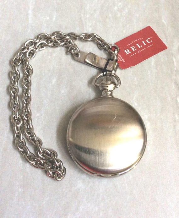 RELIC Silver Pocket Watch Opens to a Round American Flag  display picture 3