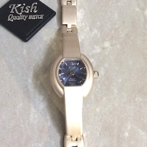 KISH Waterproof Women&#39;s Watch Square Blue Dial Silver Index Hours on Silver Linked Band Unused Vintage New Item Works Perfectly!