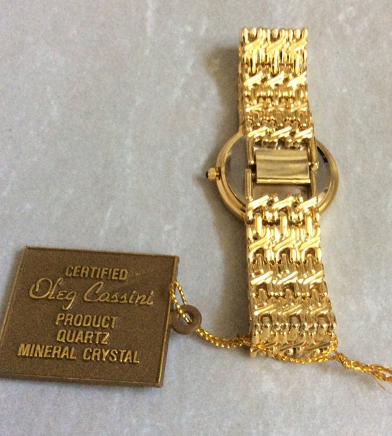 Oleg Cassini Dress Watch Round Gold Dial Index Ho… - image 2