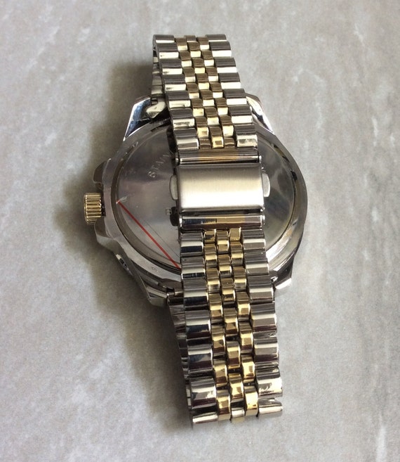 Two-Tone Men's Wristwatch Round Black Dial Unique… - image 3
