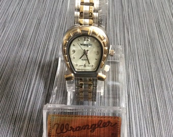 Wrangler Two-Tone Women's Horseshoe Watch Western Collection Pearl Dial on Two-Tone Linked Band New Un-Used Vintage Watch in Original Case!