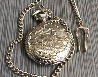 Milano Train Locomotive Silver Pocket Watch New Unused Vintage