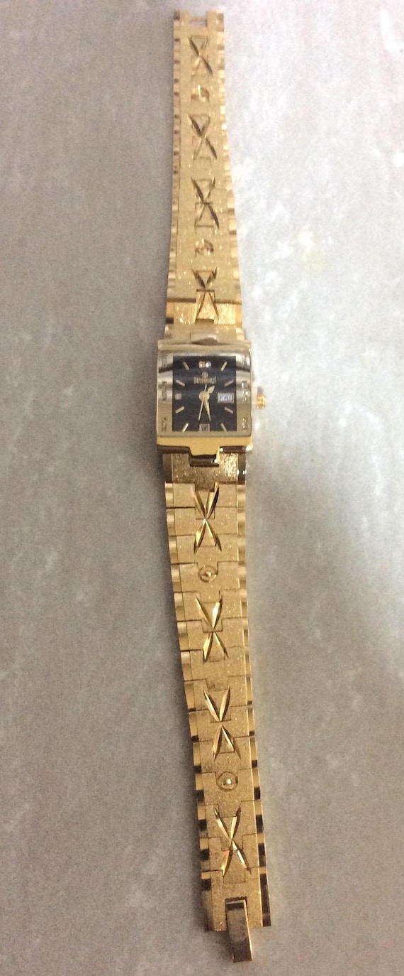 Vintage Gold Black Rectangular Watch with Crystal Dial Sunborn Mens Dress Crystal Watch Rectangle Black Dial Gold  main image 4