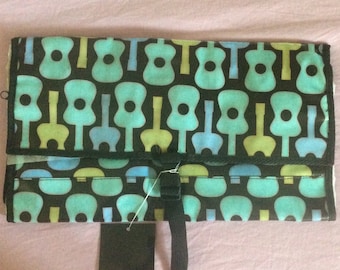 Guitar Pattern Foldable Hanging Toiletry Bag & Zippered Tech Case Unused Still New Vintage Item Perfect for Traveling Beautiful Item!