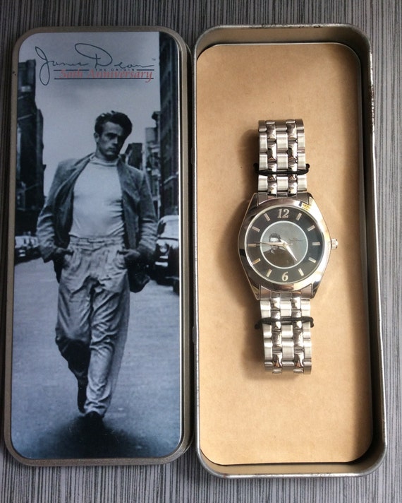 James Dean Men's Silver Watch Round Black & White Dial Arabic Numeral and  Index Hours on Silver Linked Band New Unused Vintage Watch in Box!