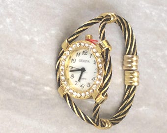 Vintage Geneva Platinum Bangle Watch Tiger Eye Stones  display picture 2