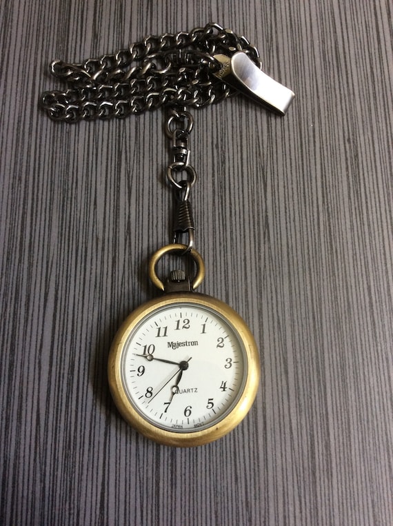 Majestron Vintage Pocket Watch on Gunmetal Clip-o… - image 1