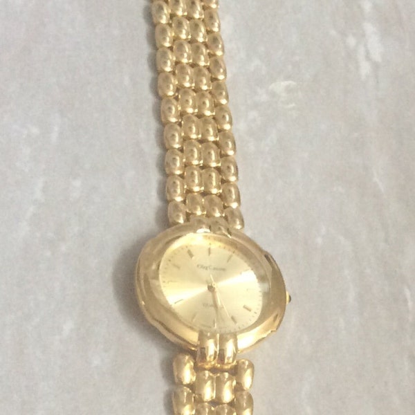 Oleg Cassini Men's Gold Watch Round Gold Dial Index Hours on Unique Gold Linked Band Unused New Vintage Dress Watch Ready to Cherish & Enjoy