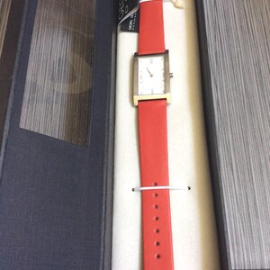Georg Olsen Denmark Men&#39;s Watch Rectangle White Dial on a Red Strap Band New/Old Stock Vintage!