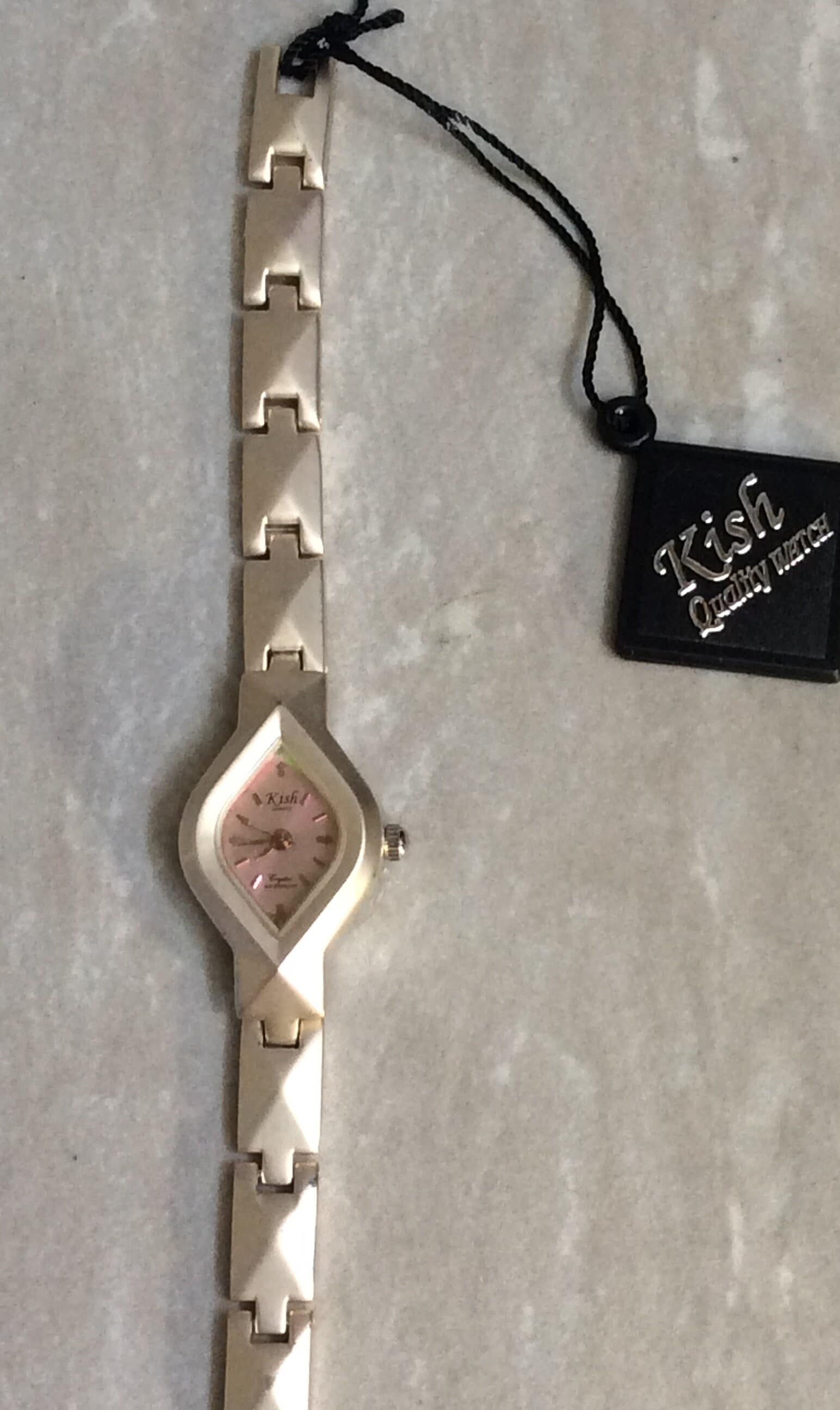 KISH Women s Waterproof Watch Oval Pink Iridescent Dial Index Hours on a Beautiful Linked Silver Bracelet Band New Unused Vintage Item