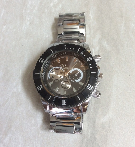 GENEVA Men's Wristwatch Round Black Dial Index Ho… - image 1