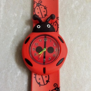 Ladybug Children's Watch, Red Slap-On Band, Vintage