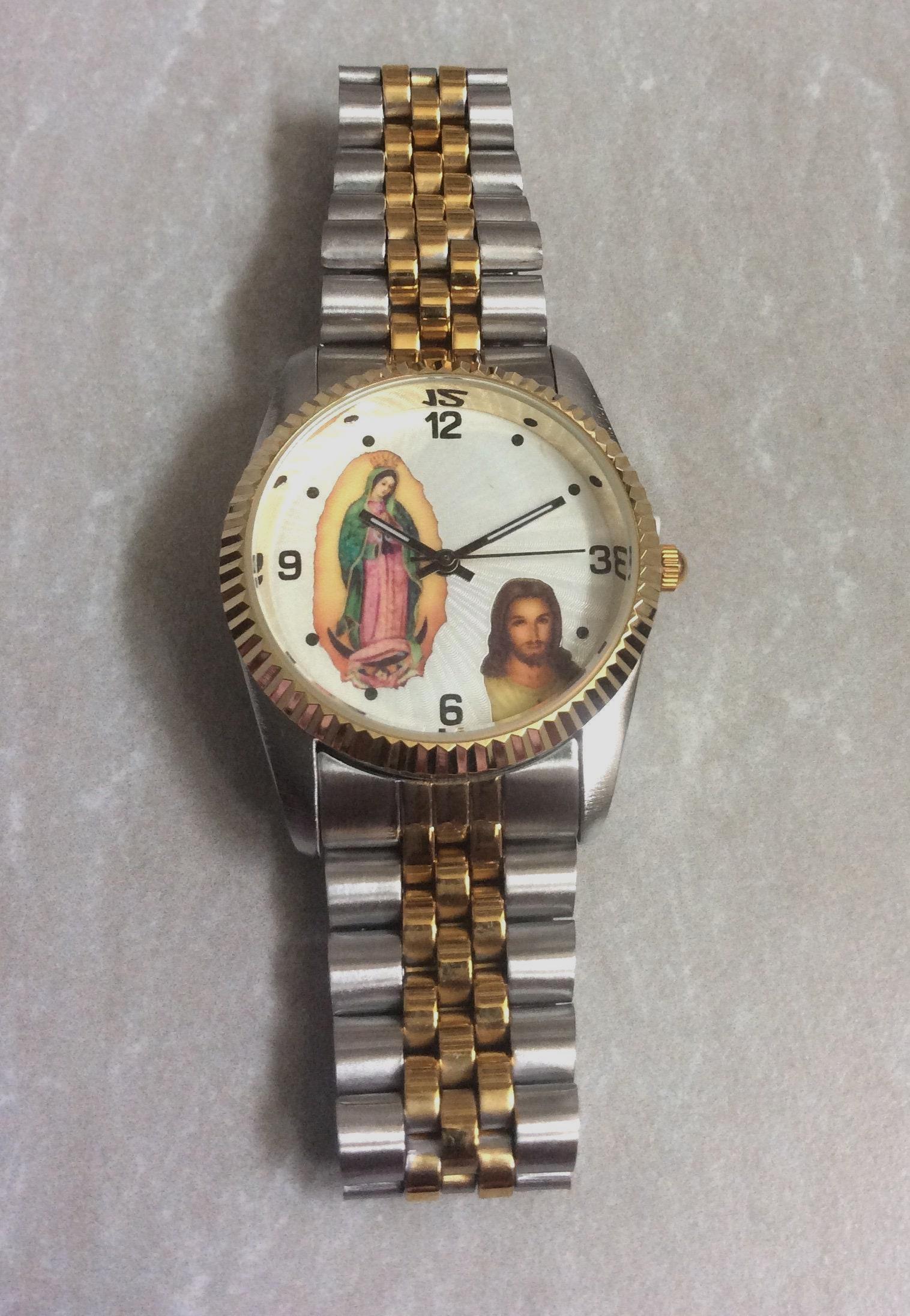 Swanson Religious Men's Watch: Jesus & Guadalupe Dial, Two-tone
