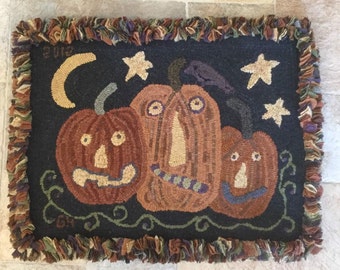 Rug hooking pattern, Jack, Jack & Jack, 21”x28”, Primitive, Halloween, Hooked rug, Fall, moon,crow, pumpkins, stars, DIY,