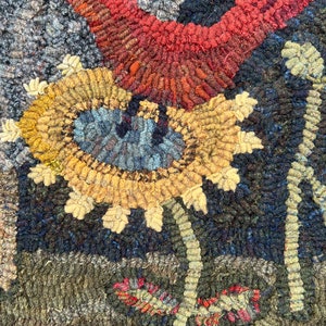 Rug hooking PATTERN, Friends, 17 1/2x23 or 24x31 1/2, Primitive, Sheep, Bird, Sunflowers, Lambs Tongue, hooked rug patterns, whimsical image 5