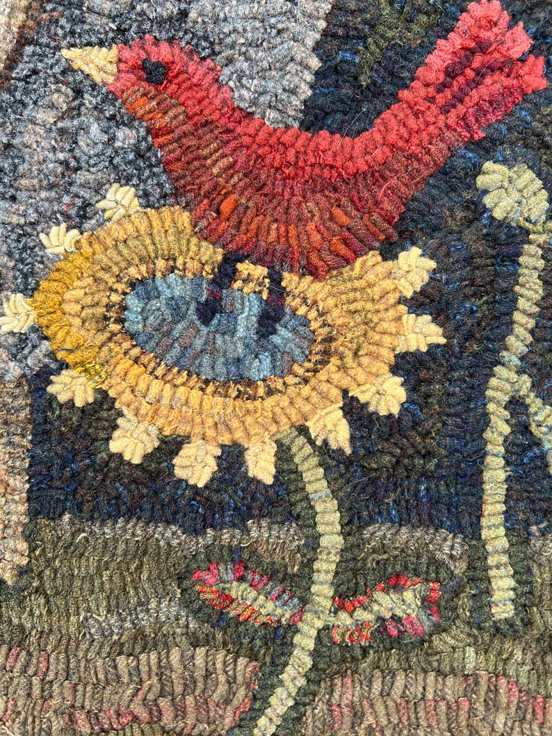 Rug hooking PATTERN, Friends, 17 1/2x23 or 24x31 1/2, Primitive, Sheep, Bird, Sunflowers, Lambs Tongue, hooked rug patterns, whimsical image 5