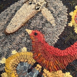 Rug hooking PATTERN, Friends, 17 1/2x23 or 24x31 1/2, Primitive, Sheep, Bird, Sunflowers, Lambs Tongue, hooked rug patterns, whimsical image 7