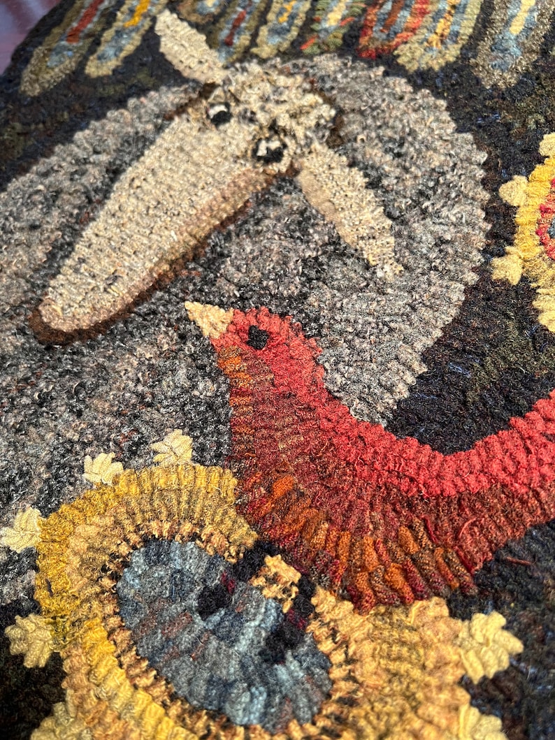 Rug hooking PATTERN, Friends, 17 1/2x23 or 24x31 1/2, Primitive, Sheep, Bird, Sunflowers, Lambs Tongue, hooked rug patterns, whimsical image 7