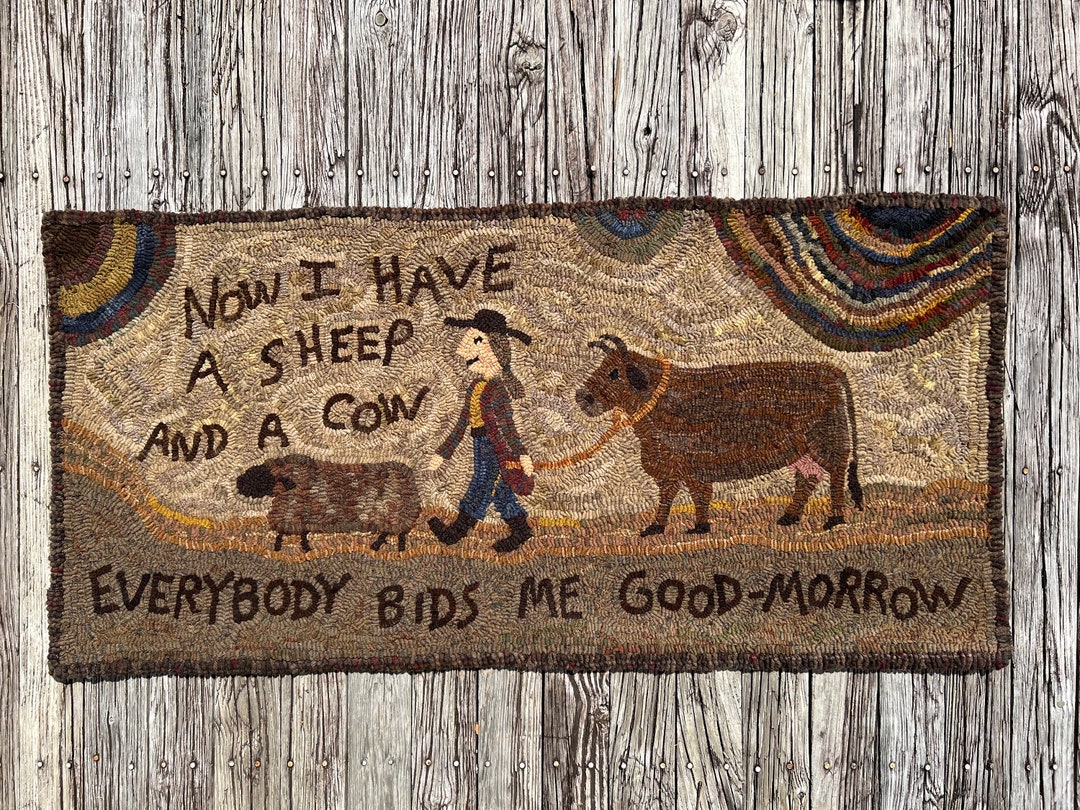 Rug Hooking PATTERN, Goodmorrow, 25x53, Primitive, Sheep, Cow, Hooked Rug Patterns, Whimsical