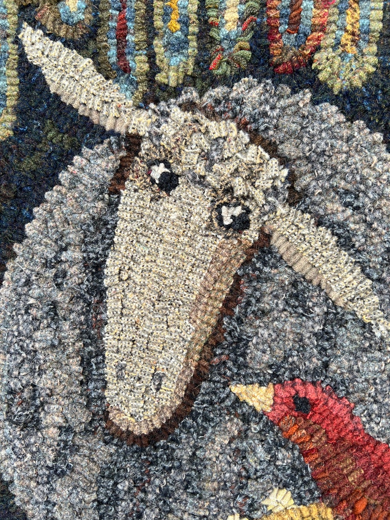 Rug hooking PATTERN, Friends, 17 1/2x23 or 24x31 1/2, Primitive, Sheep, Bird, Sunflowers, Lambs Tongue, hooked rug patterns, whimsical image 4