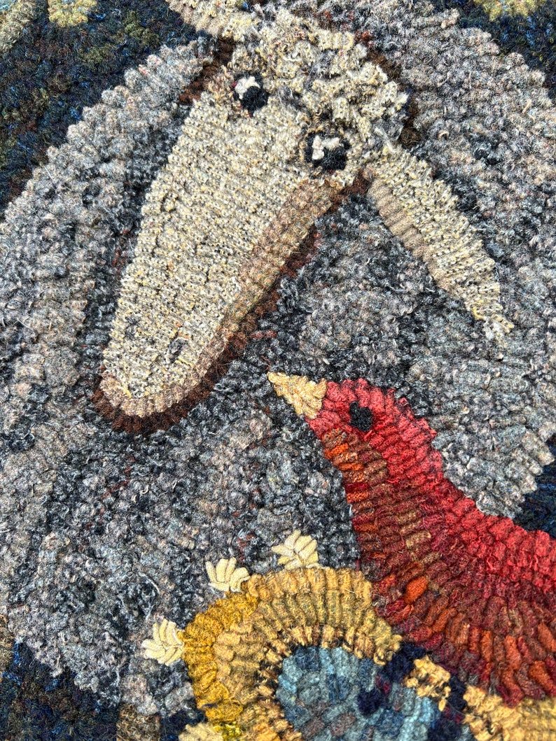 Rug hooking PATTERN, Friends, 17 1/2x23 or 24x31 1/2, Primitive, Sheep, Bird, Sunflowers, Lambs Tongue, hooked rug patterns, whimsical image 3