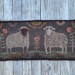 Rug hooking pattern, Merry Meadow Sheep, 14.5”x33.5”, Primitive,sheep, Hooked rug pattern, farm, folk art, DIY