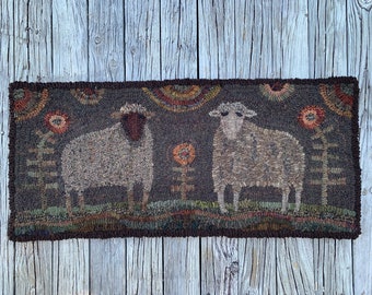 Rug hooking pattern, Merry Meadow Sheep, 14.5”x33.5”, Primitive,sheep, Hooked rug pattern, farm, folk art, DIY