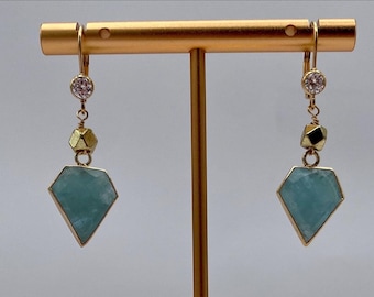 Juno Earrings – Aquamarine Gemstone Drop Earrings, Gold Filled Dangle, March Birthstone Jewelry, Elegant Lightweight, Ready to Ship