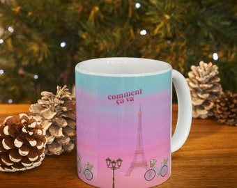 Paris 2024 Mug, Paris Mug, Paris Travel Mug, Paris Themed Mug, Ceramic Mug 11oz, Bonjour mug, Bonjour Paris mug