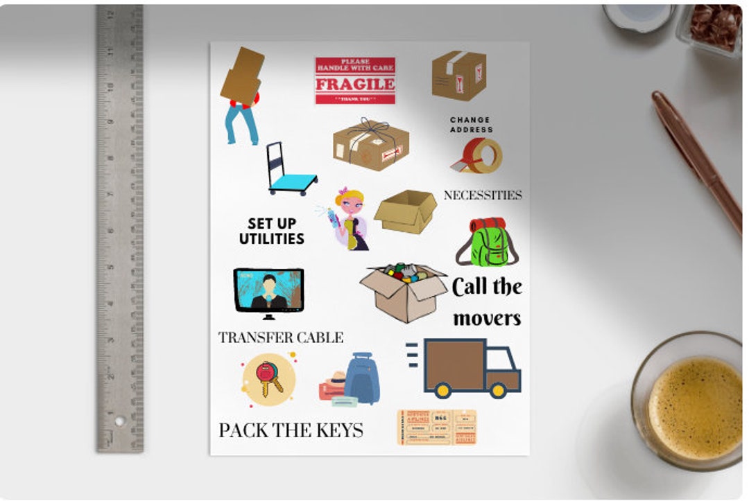 Moving Prep 34 Digital Stickers, Moving Day Planner Stickers, Moving